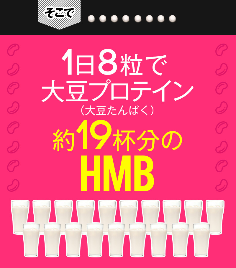 1日8粒大豆プロテイン約19杯分のHMB